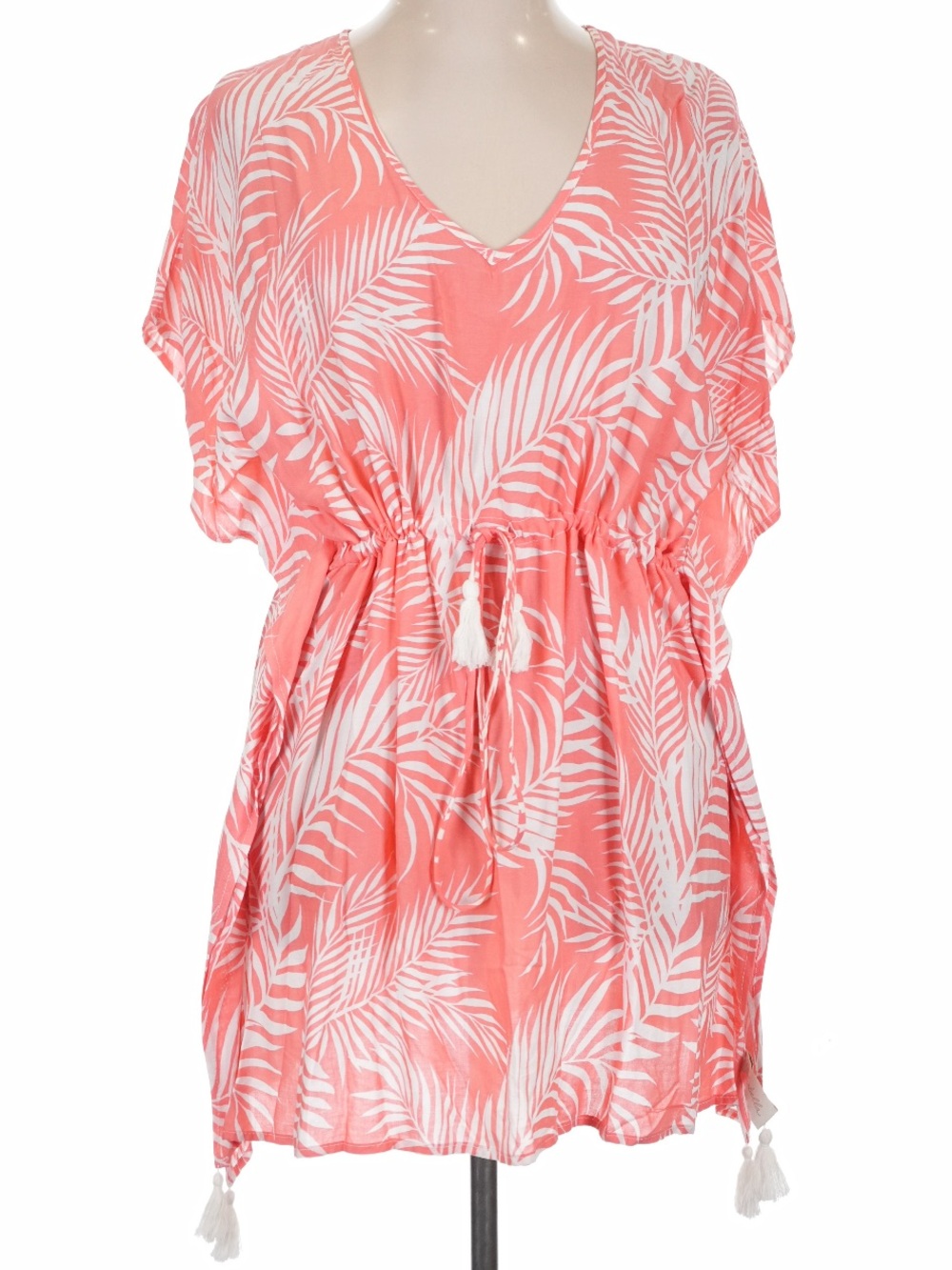 Cleobella Coral and White Palm-Print Swim Coverup L